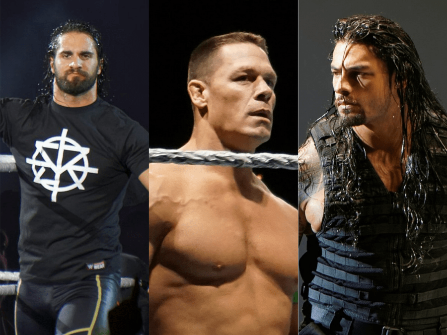 Seth Rollins, John Cena, Roman Reigns collage