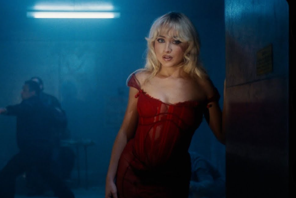 Image from Sabrina Carpenter music video for Please Please Please